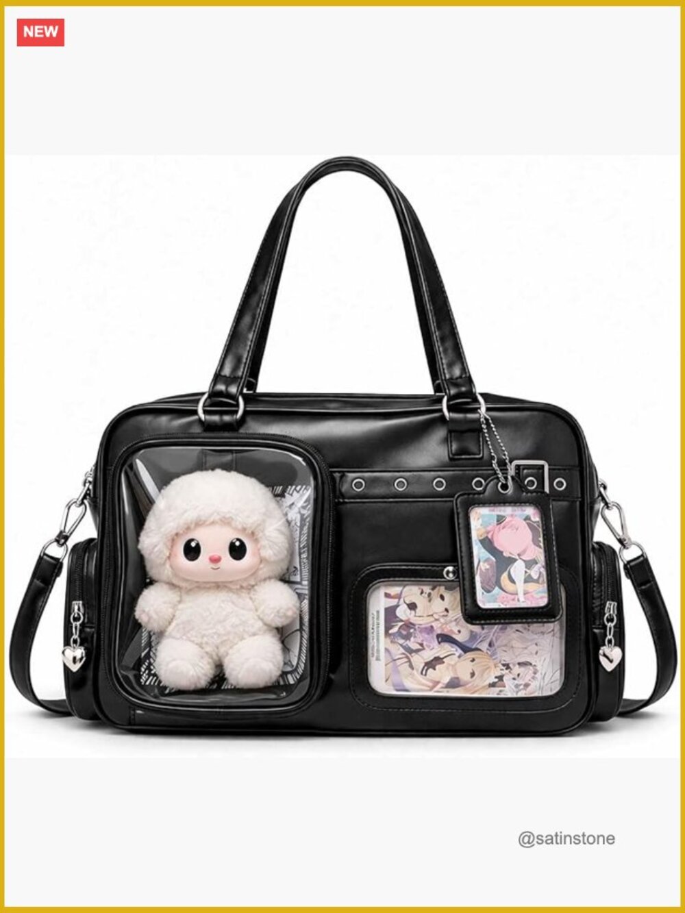 Large Crossbody Ita Bag for School with Card Holders and Clear Pocket